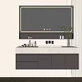 Modern Bathroom Vanity Cabinet With LED Lighted Mirror White Countertop And Grey Storage Design