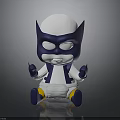 Cartoon Superhero Doll In Sitting Pose With White Head Blue Mask And Claw Like Fingers