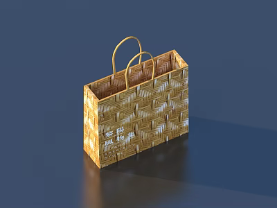 Stylish Woven Tote Bag with Brown Beige Texture and Gold Handles for Daily Use 3d model