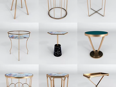 Stylish Round Accent Tables With Various Metal Frame Designs And Glass Tops 3d model