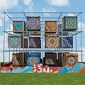 Photo Check-in Spot with Multi-layer Metal Frame Colorful Cubes Intricate Patterns and Arabic Script 3d model
