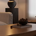 Cozy Living Room Interior With White Sofa Pillows Wooden Coffee Table Armchair And Window Blinds