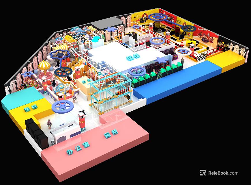 Indoor Playground Layout Design With Colorful Zones Various Play Facilities And Interactive Areas 3d model 