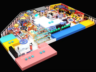Indoor Playground Layout Design With Colorful Zones Various Play Facilities And Interactive Areas 3d model