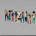 Diverse 3D Character Models With Various Outfits Hairstyles And Body Types Standing In A Row