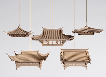 New Chinese Chandelier Ancient Building Chandelier 3d model