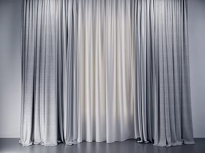 Elegant Light Gray Curtains With Beige Lining And Soft Draping For Home Decoration 3d model
