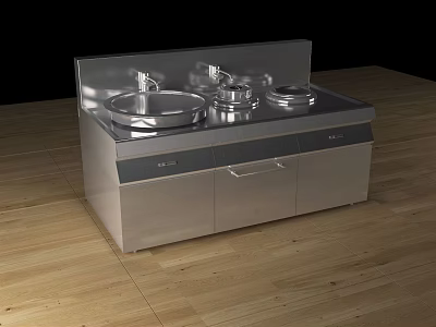 Stainless Steel Commercial Kitchen Equipment With Sink Burners And Storage Drawers 3d model