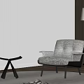Beige Upholstered Lounge Chair With Glass Side Table And Floor Lamp In Modern Living Room