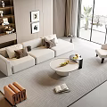 Modern Living Room Interior With White Sofa Coffee Table Set And Area Rug