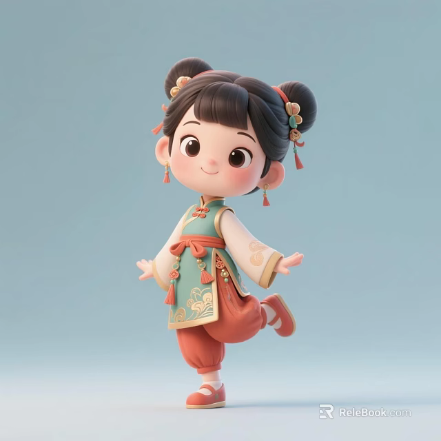 Traditional Chinese Style Cute Figurine Decorative Ornament Set With Hair Accessories Earrings And Patterns 3d model 