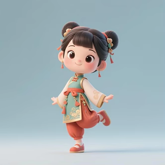 Q version Guofeng girl cute playful toy doll cartoon 3d model