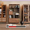 Natural Wooden Bookcases In Modern Home Interior With Open Shelves Drawers And Decorative Plants