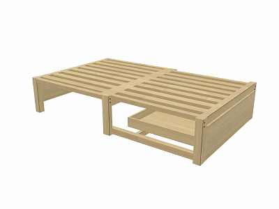 Simple Wooden Bed Frame With Slatted Base And Drawer Storage 3d model