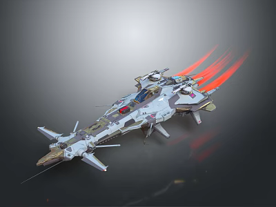 Futuristic Sci Fi Spaceship With Red Thrusters And Advanced Exterior Design Features 3d model