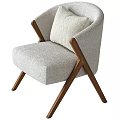 Light Gray Fabric Accent Chair With Wooden Armrests Crossed Legs And Textured Cushion