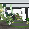 Modern Garden Landscape Design With Green Plants Flowers White Backdrop And Black Letter Decoration