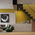 Modern Dining Living Room Interior Design With Green Chair TV Wooden Cabinets And Dining Table