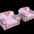 Stylish White Single Sofa With Brown Trim And Patterned Cushions By Small Coffee Table 3d model