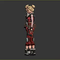 3D Game Character Design Blonde Hair Red Combat Outfit Front Back View With Armor Details