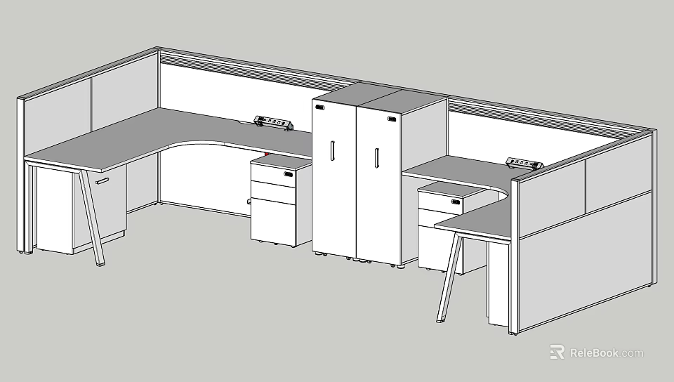 Efficient Modular Office Desk Workstation With Drawers Dividers And Storage Cabinets 3d model 