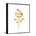Two Botanical Prints With Golden Plant Foliage on White Background in Black Frames