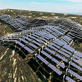 Solar Panels Array On Hill With Blue Sky And Vast Landscape View 3d model