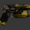 Futuristic Sci-Fi Weapon With Yellow Black Metallic Design And Textured Grip Structure