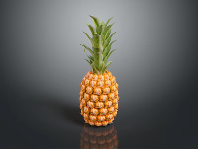 Fresh Ripe Pineapple With Golden Yellow Spiky Exterior And Green Leafy Top 3d model