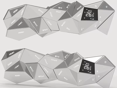 Modern Geometric Switch Panel With Digital Temperature Display And Silver Metallic Finish 3d model