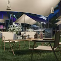Night Garden Landscape with Grass Lawn Tent Display Cars Lighting and Mercedes Benz Signage