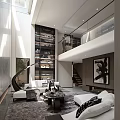 Elegant Modern Duplex Living Room Interior With High Ceiling Staircase And Decorative Art