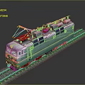 Modern Green and White Electric Train With Red Pantograph On Railway Tracks