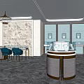 Elegant Luxury Boutique Interior Showcasing Circular Display Counters Chandelier And Marble Floors