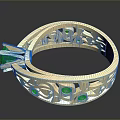 Exquisite Golden Ring With Intricate Hollow Design And Blue Gemstones