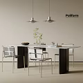 Modern Dining Table Set With Chairs Bowl And Decorative Plant
