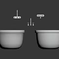 Two Modern Silver And White Bathtubs With Wall Mounted Faucet Accessories