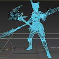 Game and Movie Character with Cat Ears Wielding Dual Axe Spear in Red Black Outfit