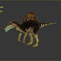 Detailed Sail Backed Spinosaurus Dinosaur With Red Eyes Brown And White Striped Body