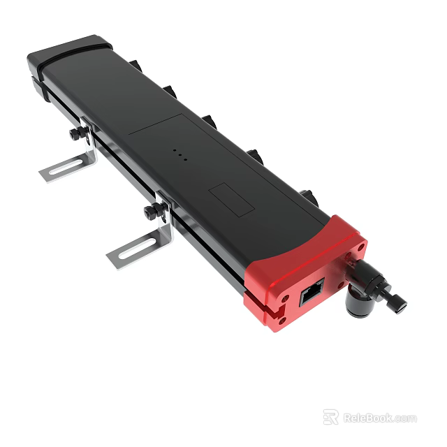 Sturdy Black Mechanical Device With Red Component And Metal Mounting Brackets 3d model