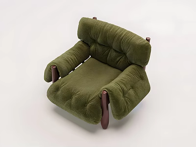 Comfortable Green Plush Leisure Chair With Wooden Arms And Vintage Design 3d model