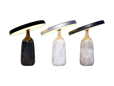 Modern Table Lamps With Marble Bases And Black Round Shades In Three Colors 3d model