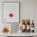 Wine Bottles in Wooden Racks with Wine Glasses Ice Bucket Wall Painting and Hanging Light