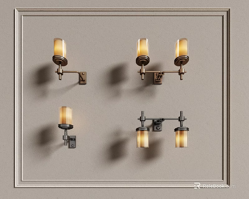 Modern Minimalist Wall Lamps With Multiple Designs Metal Base And Glass Shades 3d model 