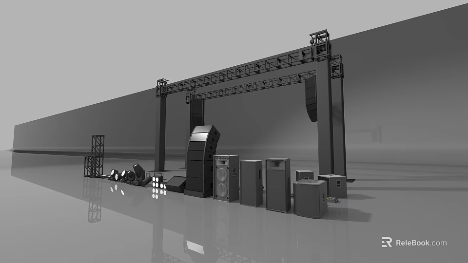 Professional Stage Lighting Combination Setup With Truss Frame And Sound Equipment 3d model 