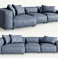 Modern Blue Leather Three-Seater Sofa With Soft Cushions And Streamlined Design 3d model