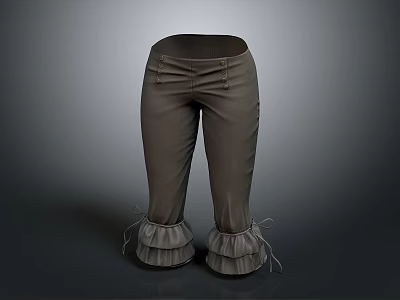Brown Straight Leg Trousers With Ruffled Hemline And Pleated Waist Design 3d model