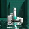 Elegant Perfume Cosmetics Bottle Design With Teal Gradient White Pedestal Green Backdrop And Water Reflection