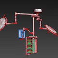 Medical Equipment Setup Featuring Surgical Light Mobile Cart And Display Screen With Four Medical