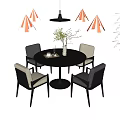 Modern Dining Table and Chair Combination Round Dining Table Single Chair Four-person Dining Table and Chair Minimalist Dining Table and Chair Restaurant Chandelier 3d model
